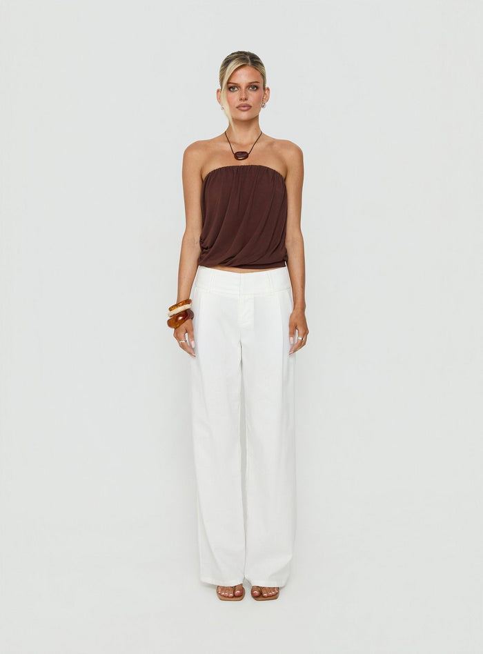Taleisa Gathered Drape Strapless Top Brown