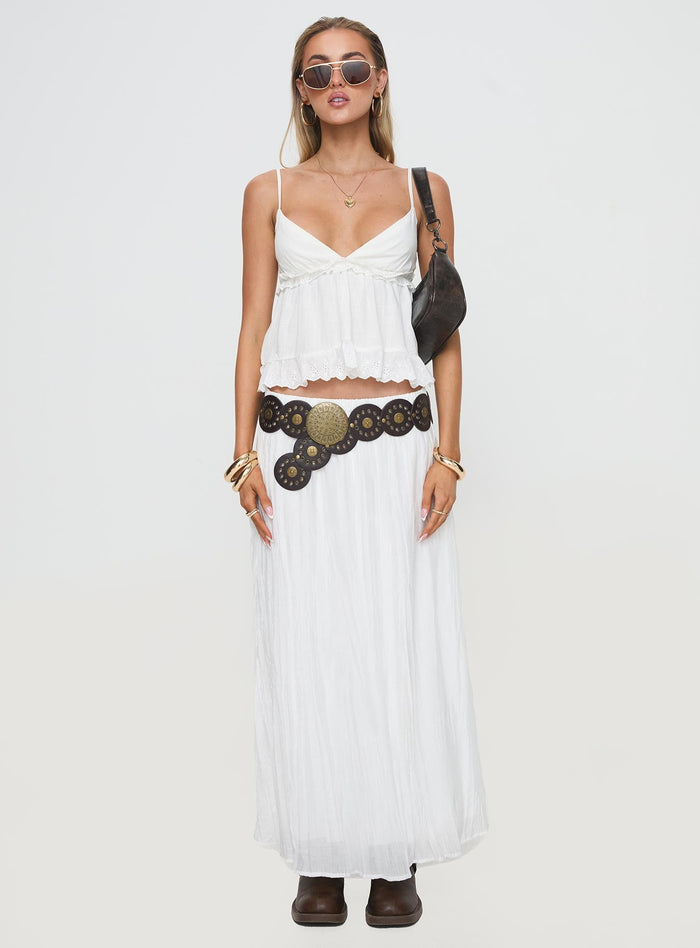 front view of model wearing Princess Polly To Ones Liking Top White Sleeveless Plunger