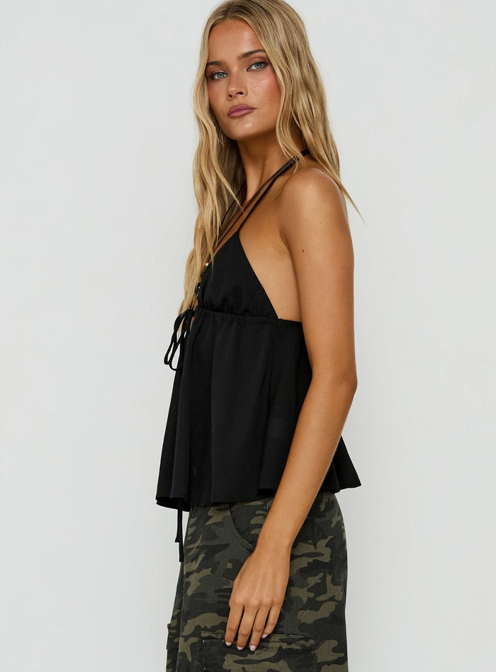 Top Form Tie Front Halter Top Black