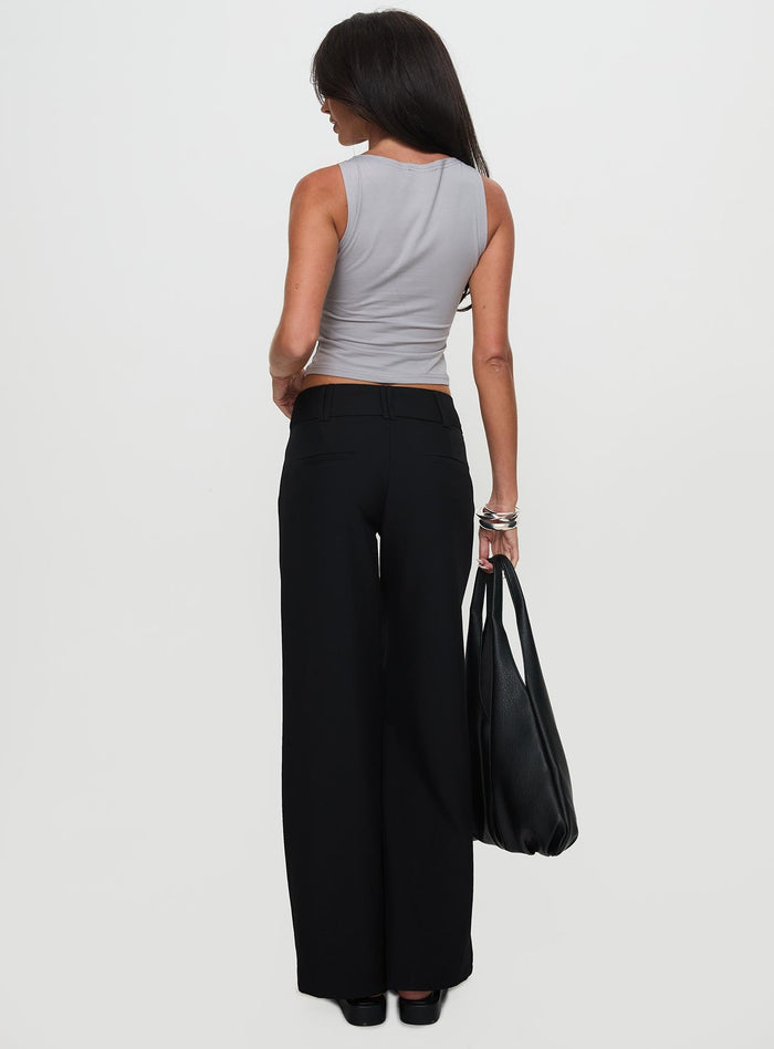back view of model wearing Princess Polly Two Lovers Low Rise Pants Black Tall Low Rise Pants