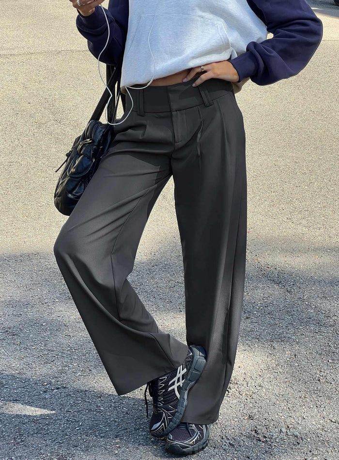 Featuring Two Lovers Low Rise Pants Slate in womens-regular-pants with belt detail side view of model wearing Princess Polly