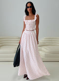 front view of model wearing Princess Polly Valerio Maxi Skirt White / Red Maxi