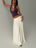 front view of model wearing Princess Polly Velvet Storm Tie Detail Flowy Maxi Skirt Cream Maxi Skirts Skirts
