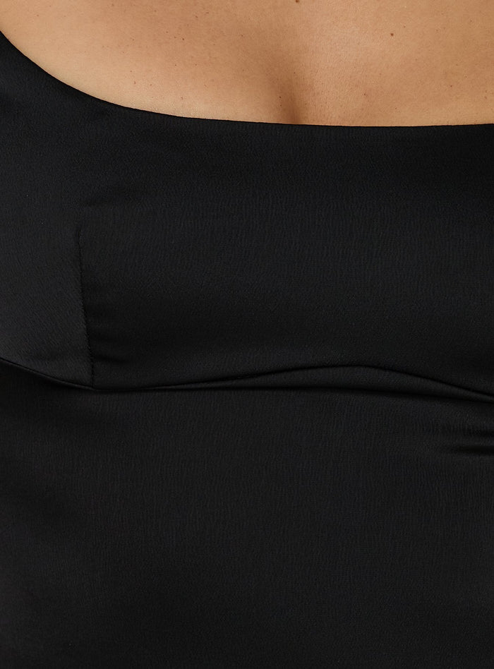 Willema Satin Scoop Tailored Top Black