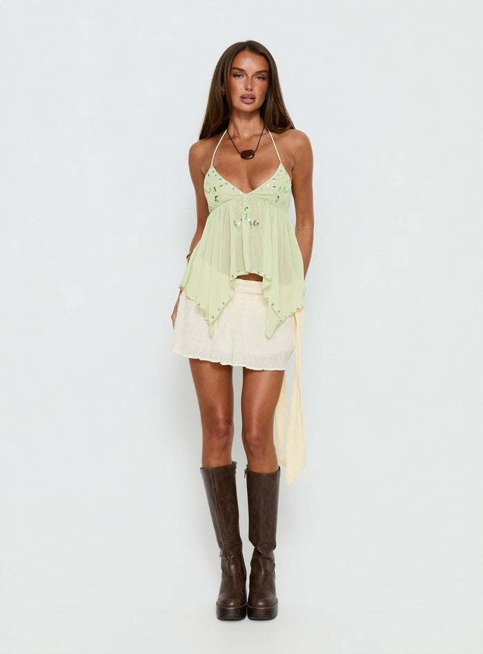 Wistie Asymmetrical Beaded Top Green