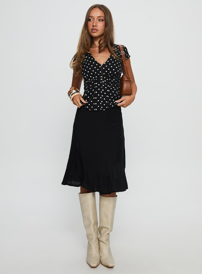 front view of model wearing Princess Polly With Kindness Midi Skirt Black
