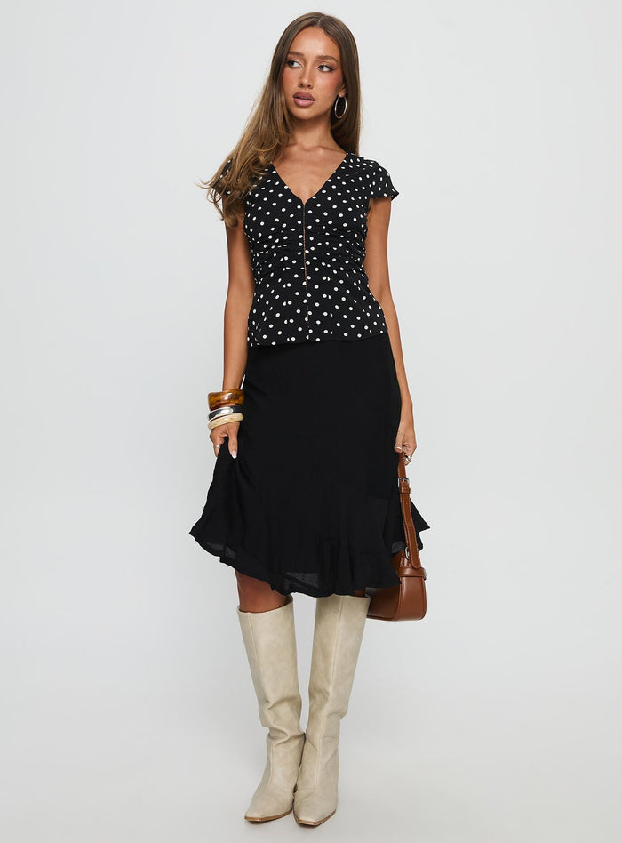 front view of model wearing Princess Polly With Kindness Midi Skirt Black