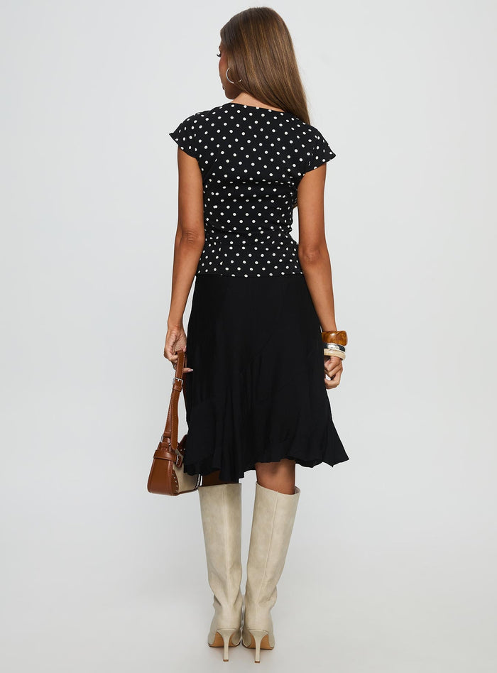 back view of model wearing Princess Polly With Kindness Midi Skirt Black