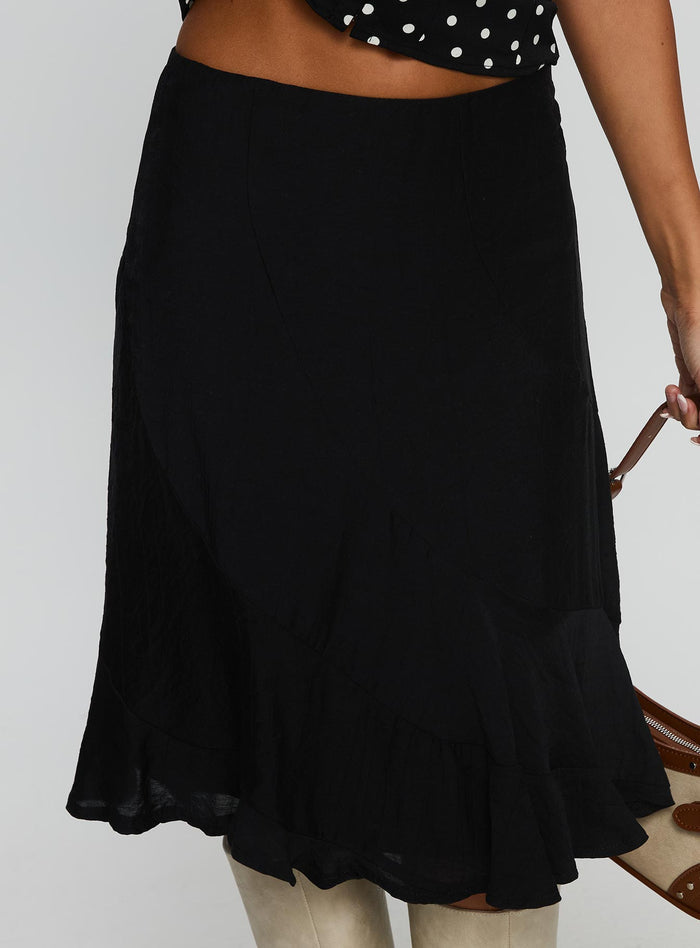 back view of model wearing Princess Polly With Kindness Midi Skirt Black
