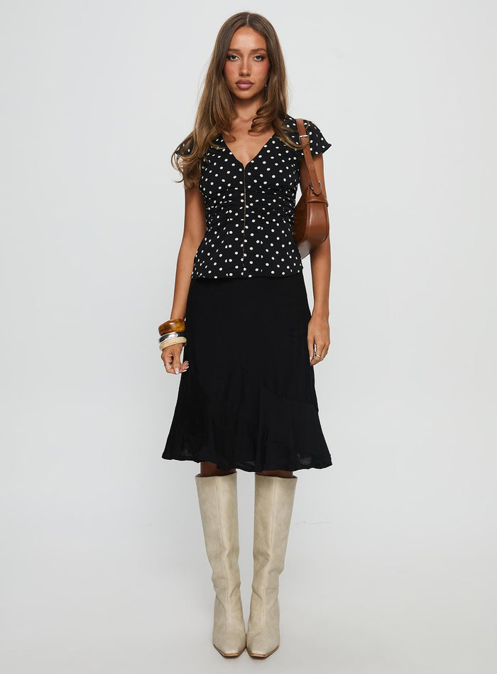 front view of model wearing Princess Polly With Kindness Midi Skirt Black