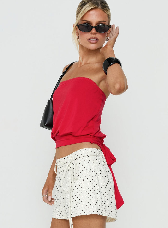 Wryn Strapless Blouson Tie Detail Top Red