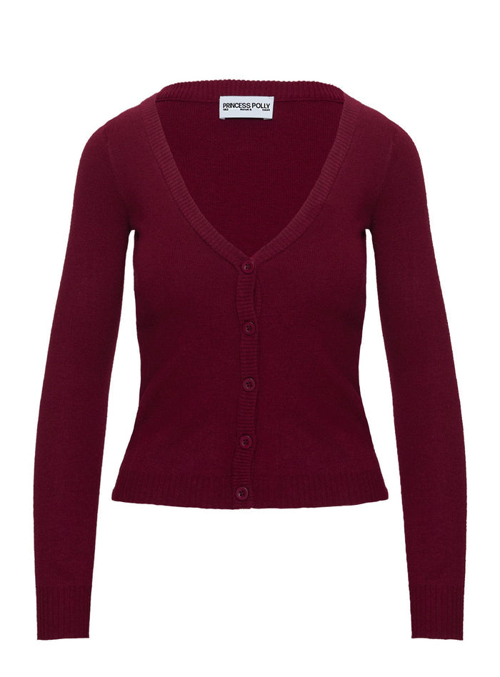back view of model wearing Princess Polly York Cardigan Cherry Red