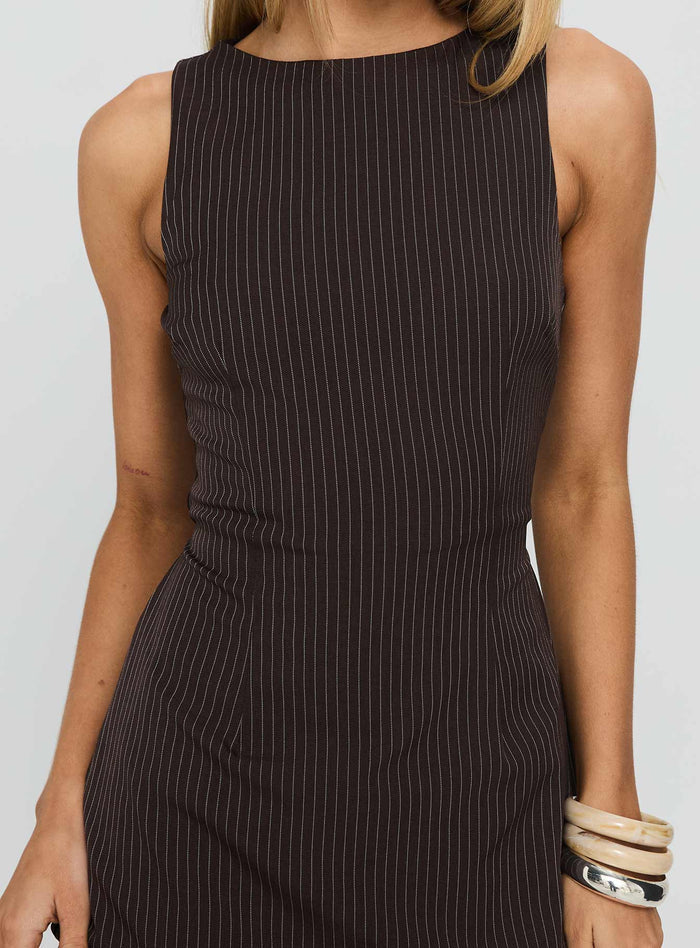 Yumiko Playsuit Brown Pinstripe Tall